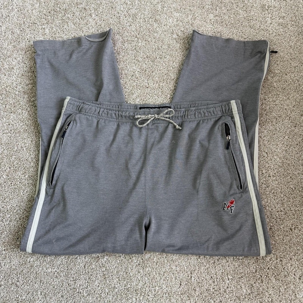 Y2K Abercrombie & Fitch Track Pants Mens XL Gray Side Stripe Zip Pockets Logo